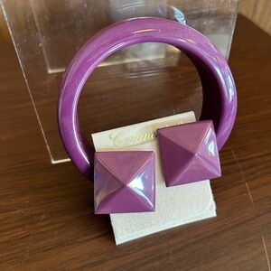 Vintage purple plastic bangle bracelet earring set